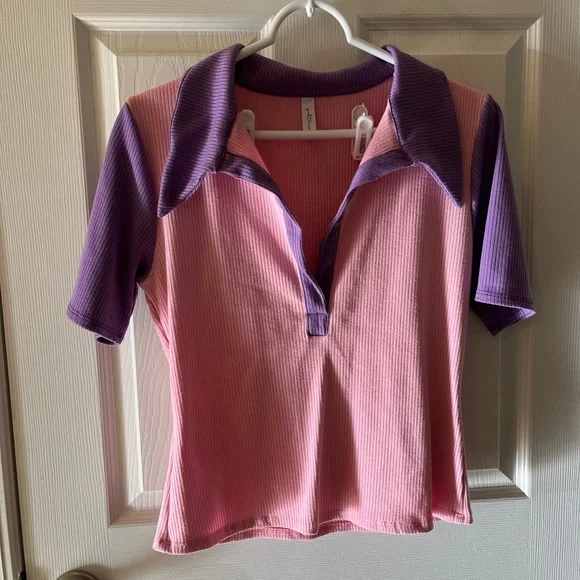 GoodTime USA 2-Piece XL Pink/Lavender Ribbed Collared w/Flared Bottoms Jump Suit - Picture 1 of 16